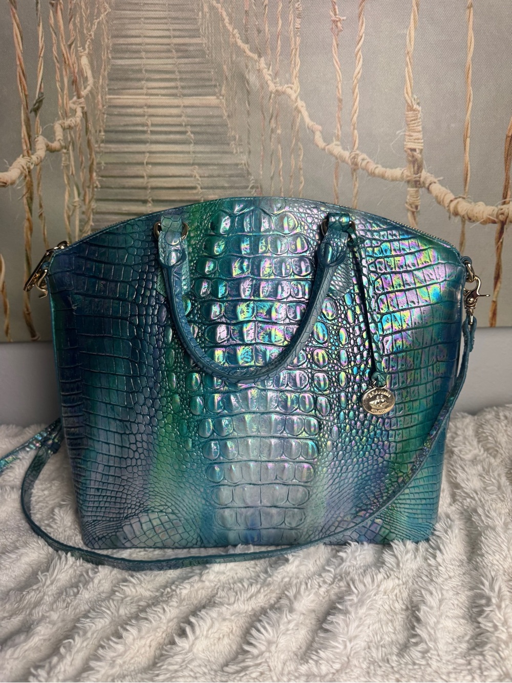 NWT Brahmin Large Duxbury Satchel Blue Topaz Melbourne Leather